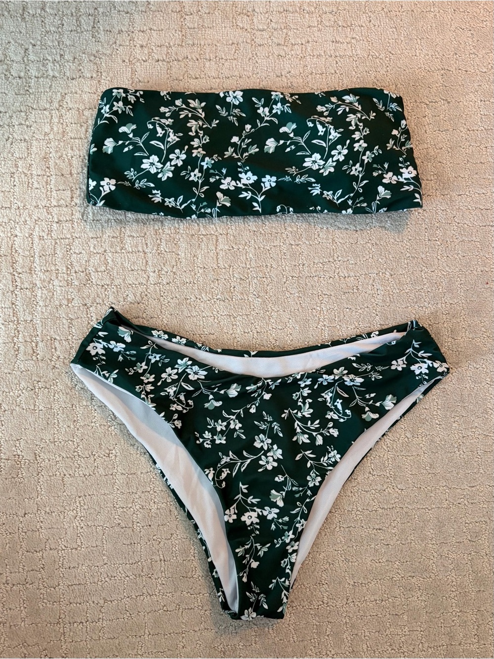 Zaful Floral Bandeau Bikini Set - Dark Green